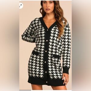 Truly Iconic Black and White Houndstooth Cardigan Sweater Dress- Never Worn
